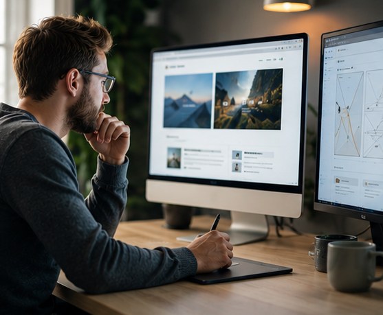 Designer reviewing a website layout